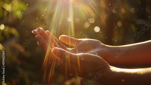 Reiki Healing Hands Bathed in Sunrays - Relaxation and Meditation photo