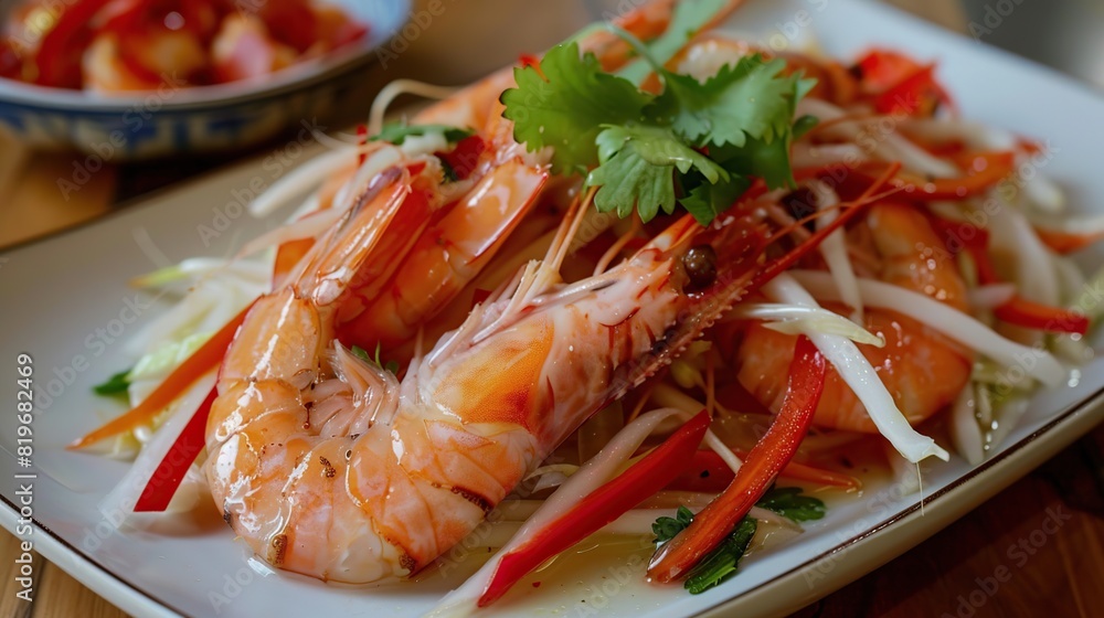 Delicious Papaya Salad with Fresh Shrimps. Generative AI Delicious Papaya Salad with Fresh Shrimps. Generative AI