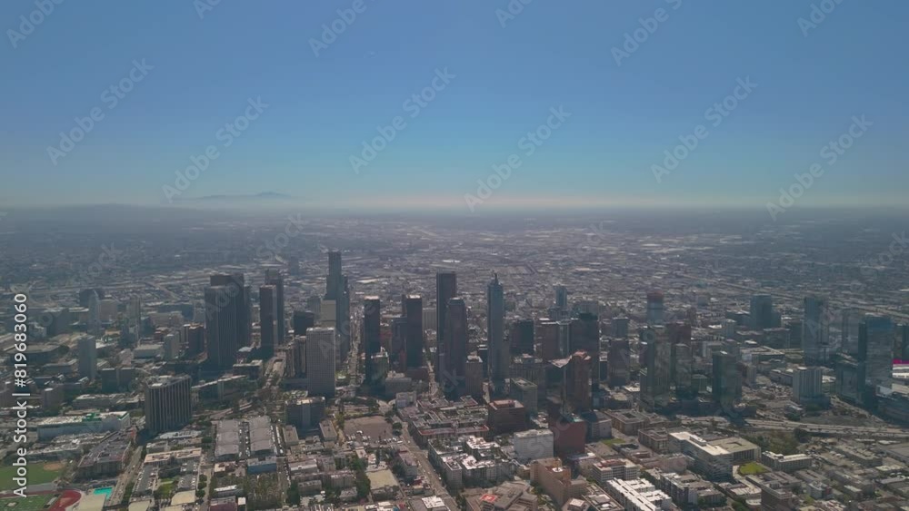 Aerial view of downtown Los Angeles, California on a sunny day