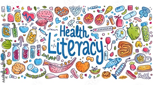 Vibrant Health Literacy Doodles Simplifying Complex Medical Information for Easy Understanding