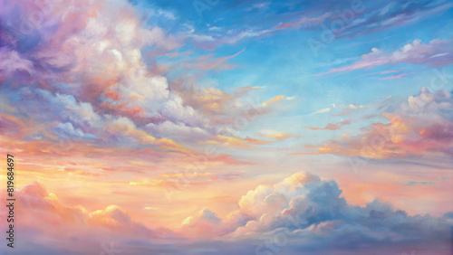 The sky above is a canvas of soft pastels, blending seamlessly with the vibrant hues below photo