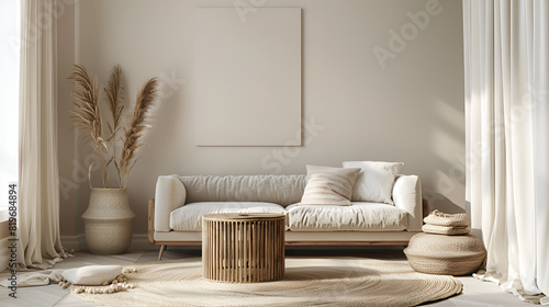 Modern living room in natural colors copy space Interior of stylish living room ai generative