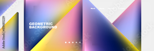 Colorful fluid gradient triangles and squares web site template. Vector Illustration For Wallpaper, Banner, Background, Card, Book Illustration, landing page