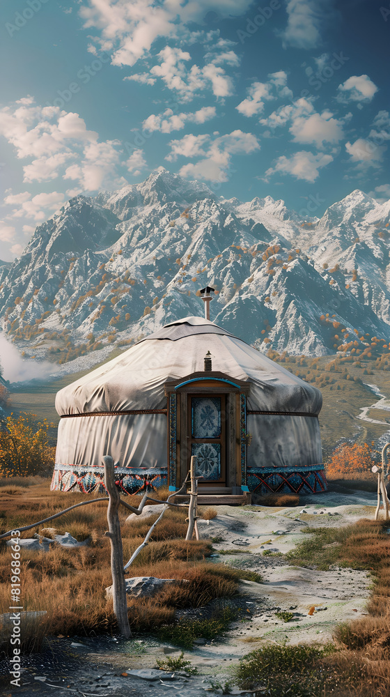 A Tranquil Abode: Traditional Yurt amidst a Mystifying Landscape