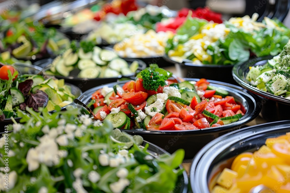 Fresh salad buffet displayed at a catered event for a festive celebration or party