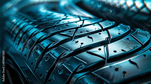 photorealistic close-up of a race car tire, with the tread morphing into a series of winding staircases that disappear into the distance photo