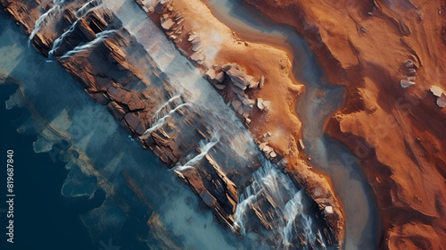 Abstract landscape of the deserts of africa from the air emulating the shapes and colors of the style unique liquid contemporary
 photo