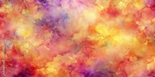 A vibrant blend of warm and cool colors melds together in an abstract pattern resembling a watercolor. Vivid yellows, oranges, purples, and hints of red give the piece a fiery yet serene quality.AI ge photo