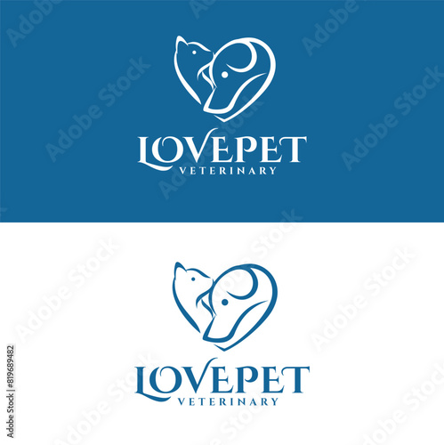 Dog Cat Pet Love Logo Vector Icon Illustration