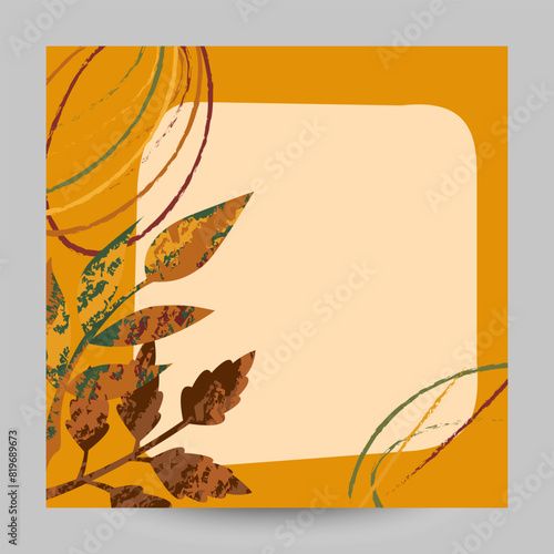 Autumn fall .Abstract trendy frames with leaves in grunge style.Vector illustration hand drawn illustration.Thanksgiving .Invitation poster postcard card decoration flyer advertisement sale discount.
