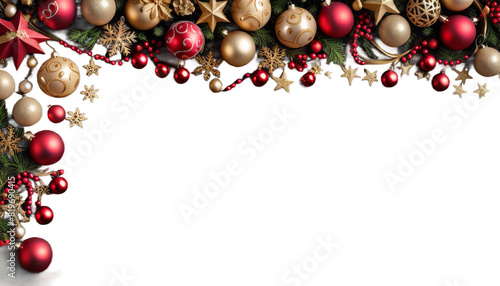 Obraz na płótnie rustic red corner christmas banner ornament gold wood border background view decoration decor bauble frame wooden ball star snowflake holiday seasonal culture festive celebration traditional season w salonie