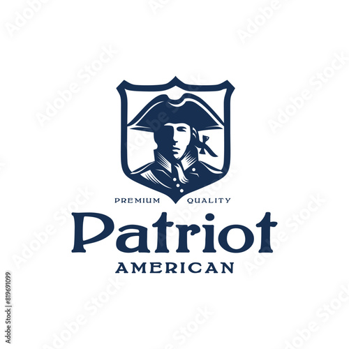 Vintage United States Revolution War Army Soldier with Tricorn Hat Illustration Logo Design