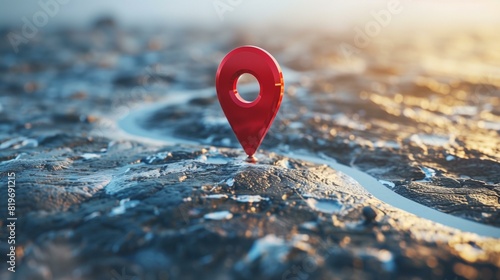 Red location pin on abstract map photo
