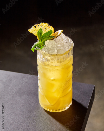 Chilled tiki cocktail with rum and pineapple juice