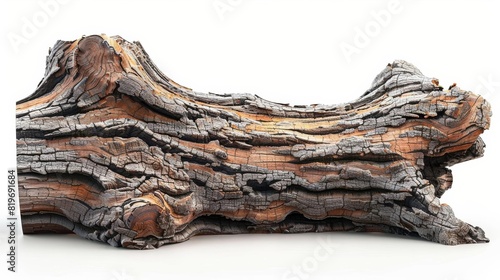 Side view of a tree trunk, detailed bark and wood grain, on a white background, ideal for nature and woodworking advertisements