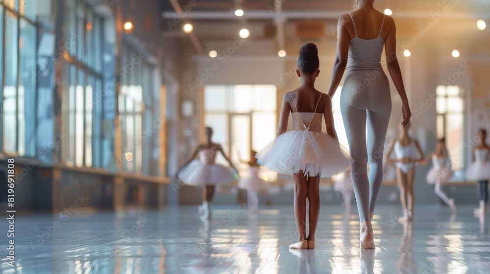 Instructor Leading Young Ballerina