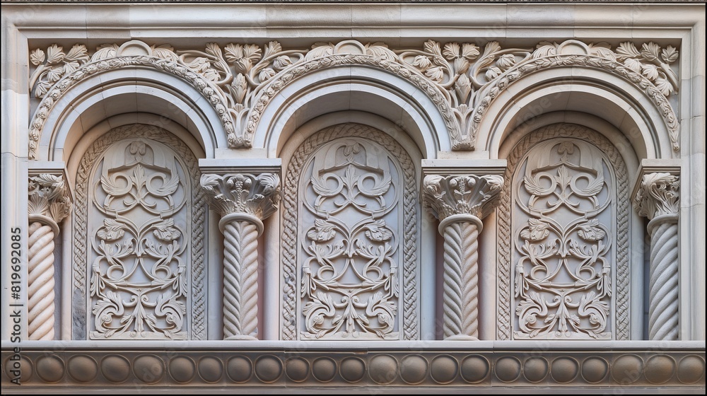 Detailed view of a building featuring numerous arches in close proximity