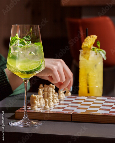 Classic refreshing Hugo cocktail to accompany leisurely chess game