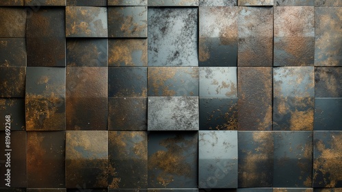 Wall constructed from metal squares, creating a modern and industrial look