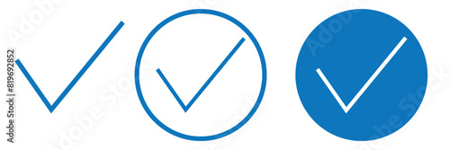 Checkmark icon. Blue check mark vector set. Checked checkbox sign. Approved symbol. Isolated v checkmark icon. photo