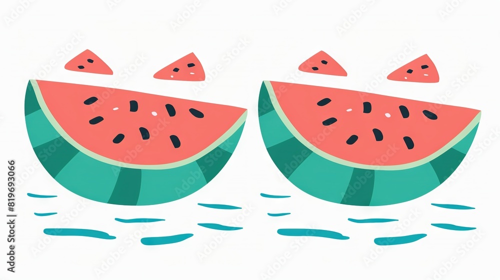 Watermelon slices resting on a green leaf Watermelon slices resting on a green leaf