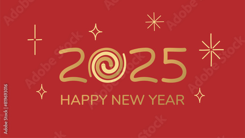 Background with Chinese New Year 2025. Numbers and a snake hand drawn in red  yellow and gold  around star  fireworks. Notebook cover  brochure design template  postcard  banner. EPS10 Vector