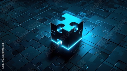 Glowing Puzzle Cube Concept Illustration - Symbolizing Problem Solving and Innovation in Technology. Single puzzle under a puzzle pattern with a shining bright puzzle hole.