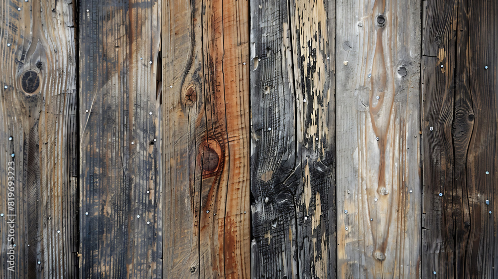 Close-up of weathered wooden planks with rich textures and natural patterns, showcasing the beauty of aged wood.