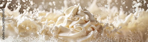 Milk protein cream on a white background with milk splashes