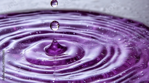  A close-up shot of a vibrant purple liquid in a sink with water droplets on both ends of the basin