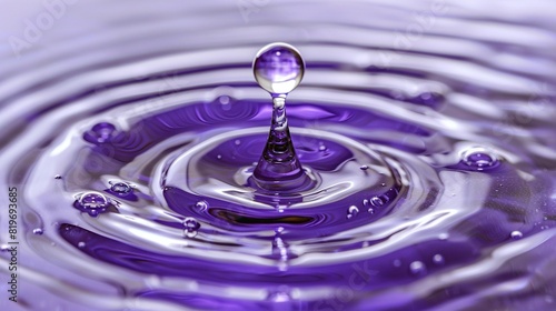  A close-up of a purple liquid with a water drop emerging from its surface