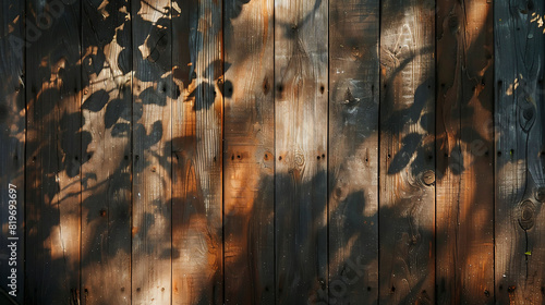 Sunlight filtering through the trees, casting dappled shadows on a rustic wooden surface, creating a mesmerizing play of light and shadow.