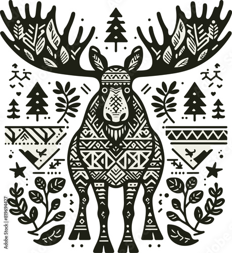 Moose black and white vector illustration Free Download photo