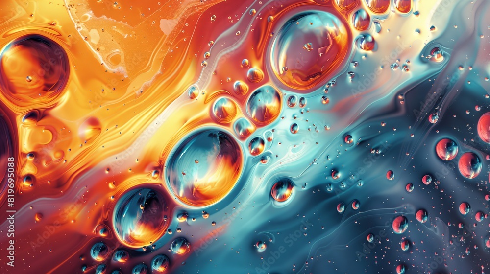 Oil-water interactions create vibrant, colorful flow designs. Oil-water interactions create vibrant, colorful flow designs.