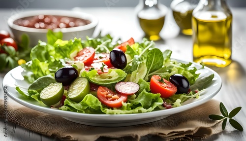 salad with olive oil isolated on white background 