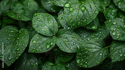  Green leaves with water droplets