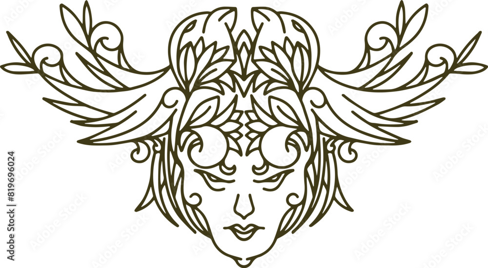 Obraz premium female face illustration design with flowers and birds.eps