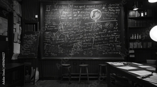 Enigmatic Equations: A Scientific Blackboard's Formulas

