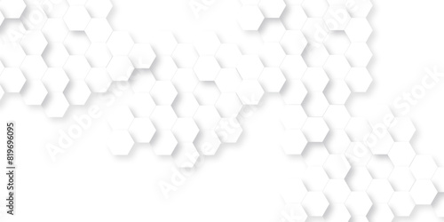 Abstract white background with digital data and hexagons. Modern abstract vector polygonal pattern. Futuristic abstract honeycomb seamless. Technology illustration for web banner design template.