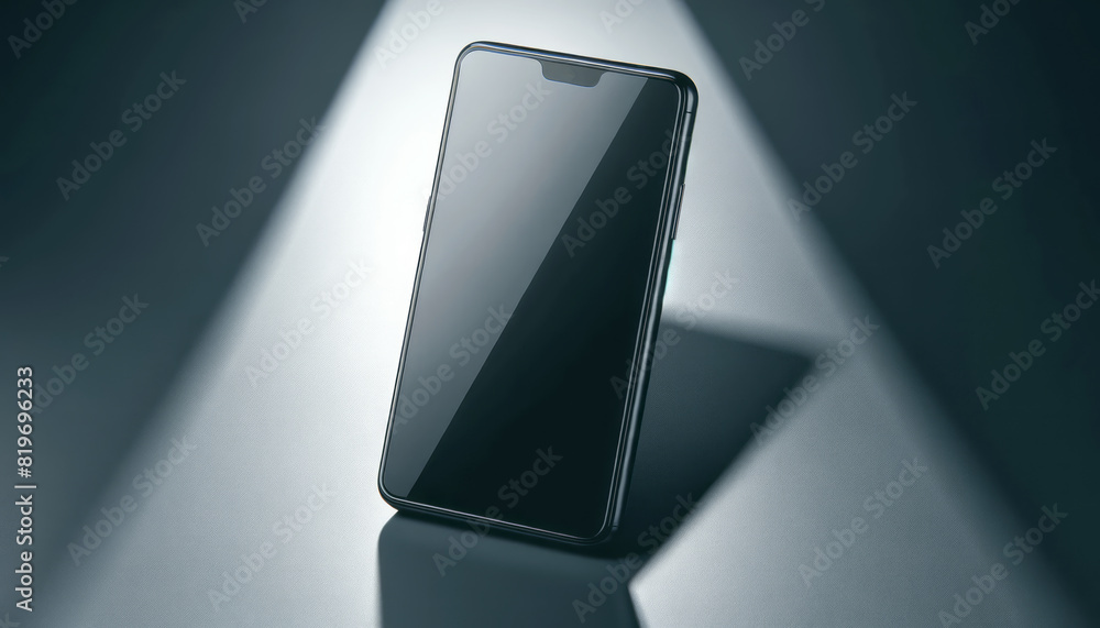 A smartphone on a dark, textured background, emphasizing its blank display screen for branding or mockup. Generative AI A smartphone on a dark, textured background, emphasizing its blank display screen for branding or mockup. Generative AI