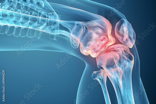 Detailed 3D Rendering of Human Knee Joint X-Ray Highlighting Bone and Cartilage for Medical and Educational Use photo