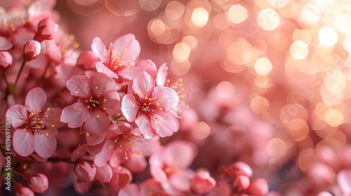   A zoomed-in image of several pink blossoms against a soft gradient background with diffused light