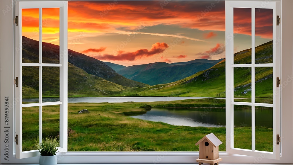 Fototapeta premium Landscape nature view background. view from window