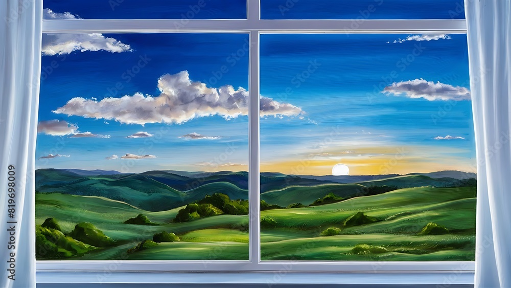 Fototapeta premium Landscape nature view background. view from window