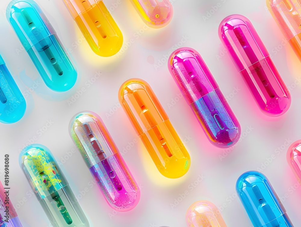 set of pills on a white background set of pills on a white background