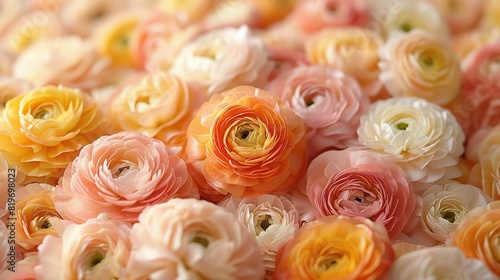   A bouquet of pink and yellow flowers resting atop a bed of pink and yellow flowers on top of another bed of pink and yellow flowers