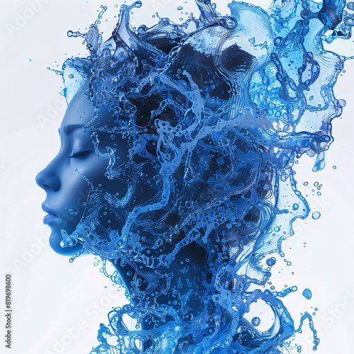 A woman's head is made of water droplets