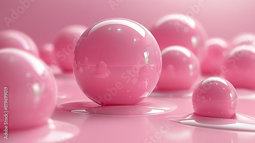   A cluster of pink orbs adorns a nearby pink plateau, surrounded by droplets of liquid © Shanti