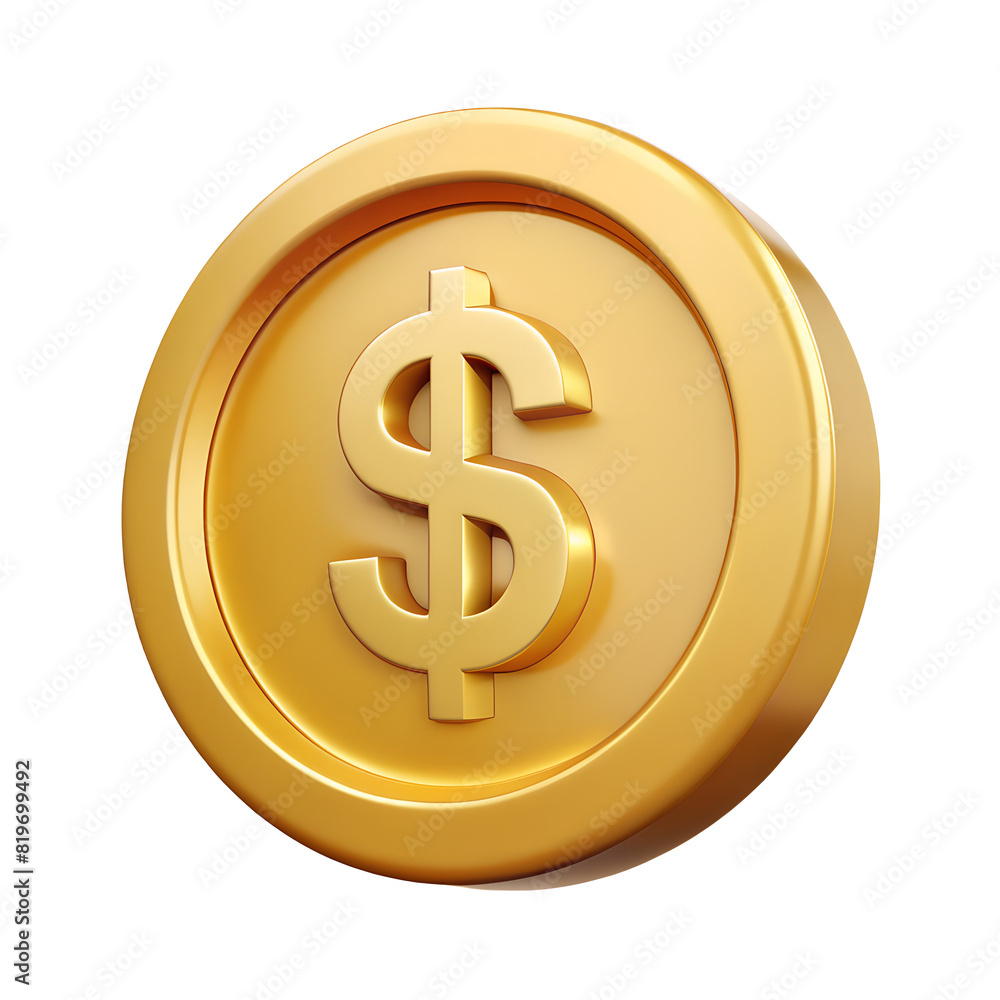 Golden Dollar coin, 3d realistic gold coin icon with transparent PNG background Golden Dollar coin, 3d realistic gold coin icon with transparent PNG background