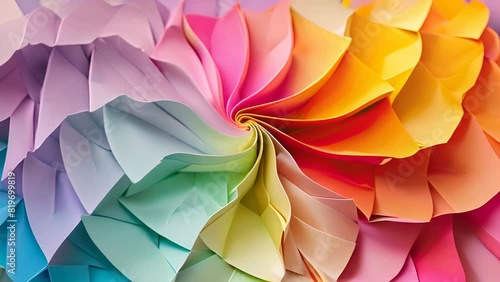 3D colorful origami paper art creating a vibrant and complex pattern photo